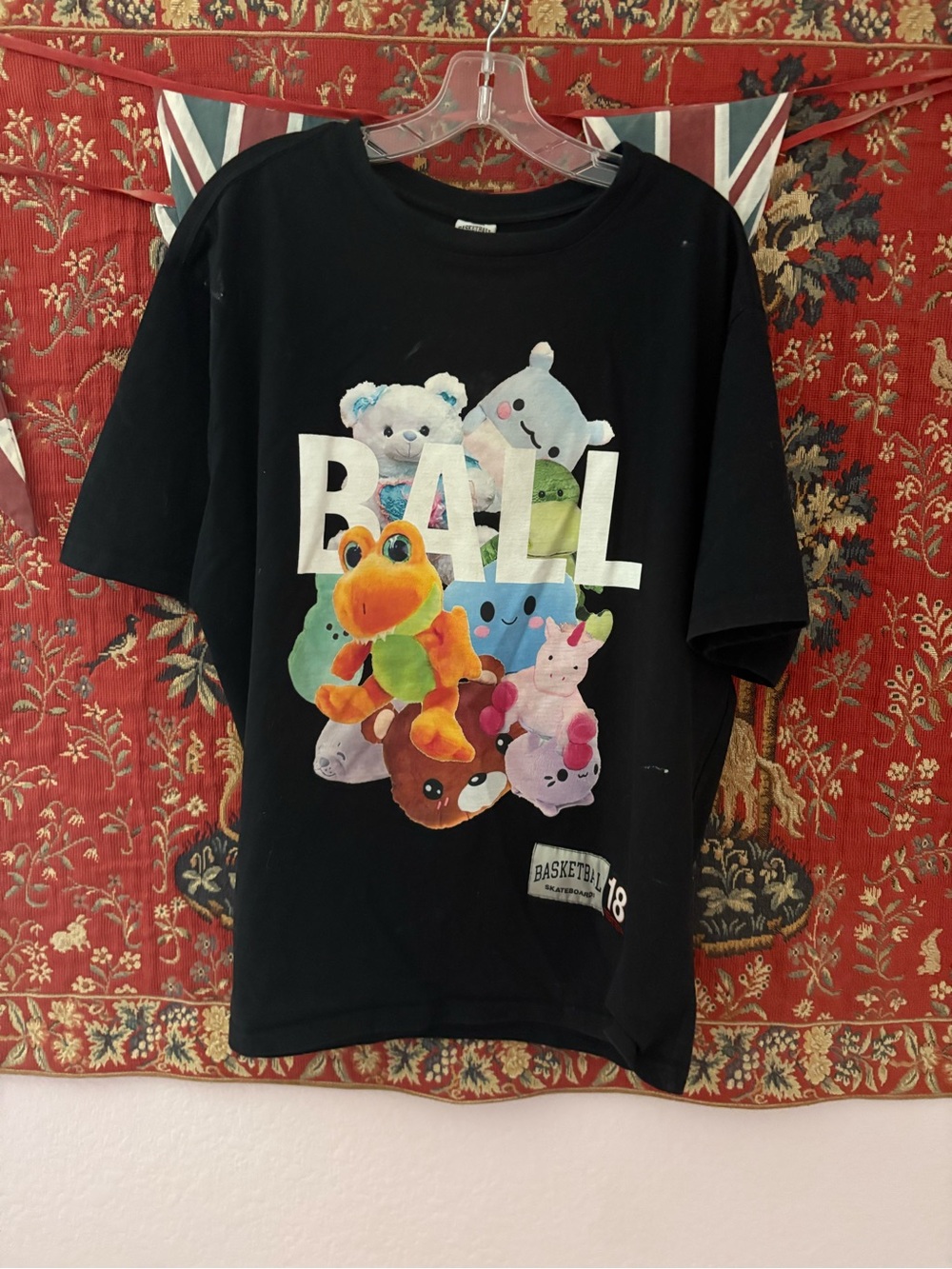 Black Graphic 'BALL' Plush Toy Short Sleeve Tee